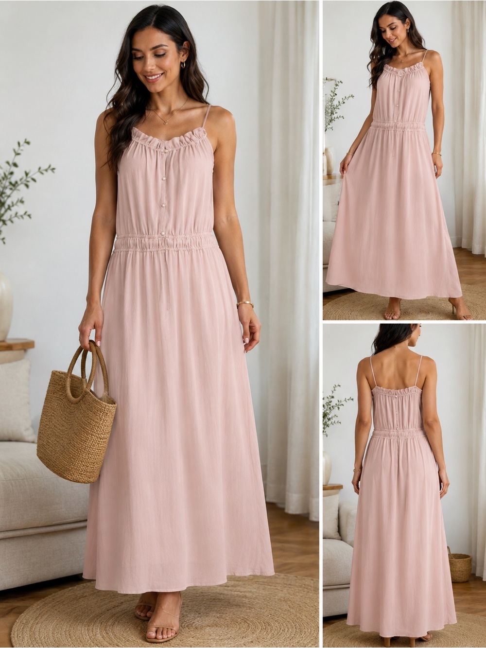 Blush Pink Sleeveless Maxi Dress | Flowy Boho Style